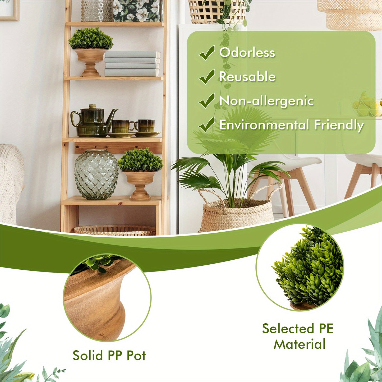Lifezeal Lot de 4 plantes artificielles en pot - Mini plantes vertes d¨¦coratives pour l'int¨¦rieur