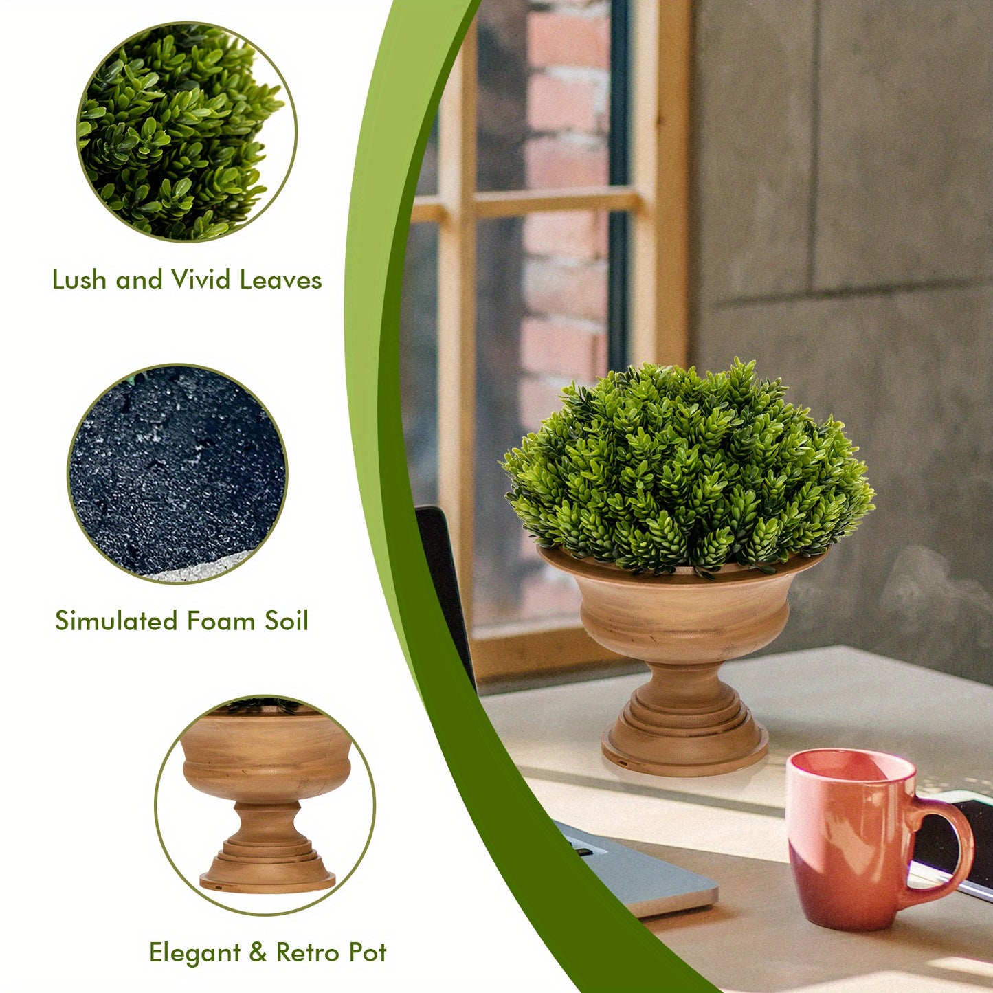 Lifezeal Lot de 4 plantes artificielles en pot - Mini plantes vertes d¨¦coratives pour l'int¨¦rieur