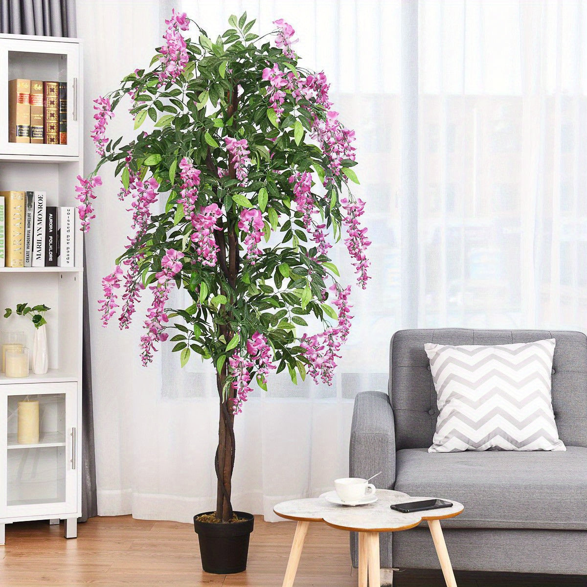 6 pieds Arbre artificiel de glycine en soie Fleur rose D¨¦coration int¨¦rieure-Patio Maison