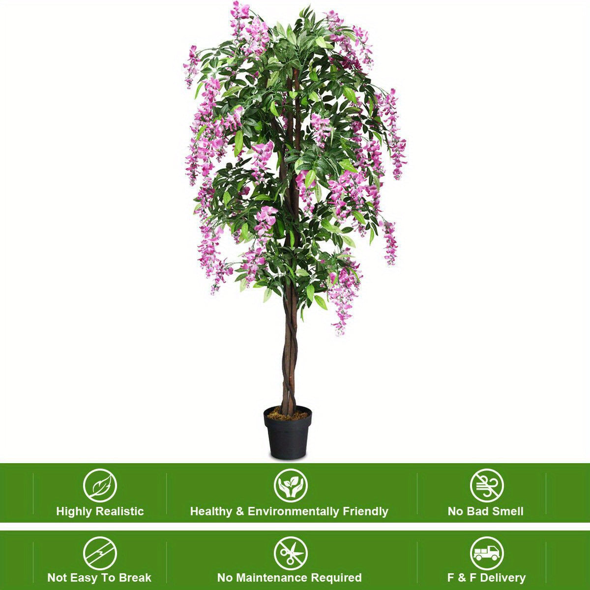 6 pieds Arbre artificiel de glycine en soie Fleur rose D¨¦coration int¨¦rieure-Patio Maison
