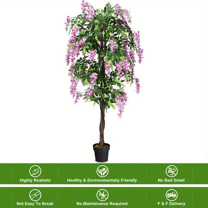 6 pieds Arbre artificiel de glycine en soie Fleur rose D¨¦coration int¨¦rieure-Patio Maison