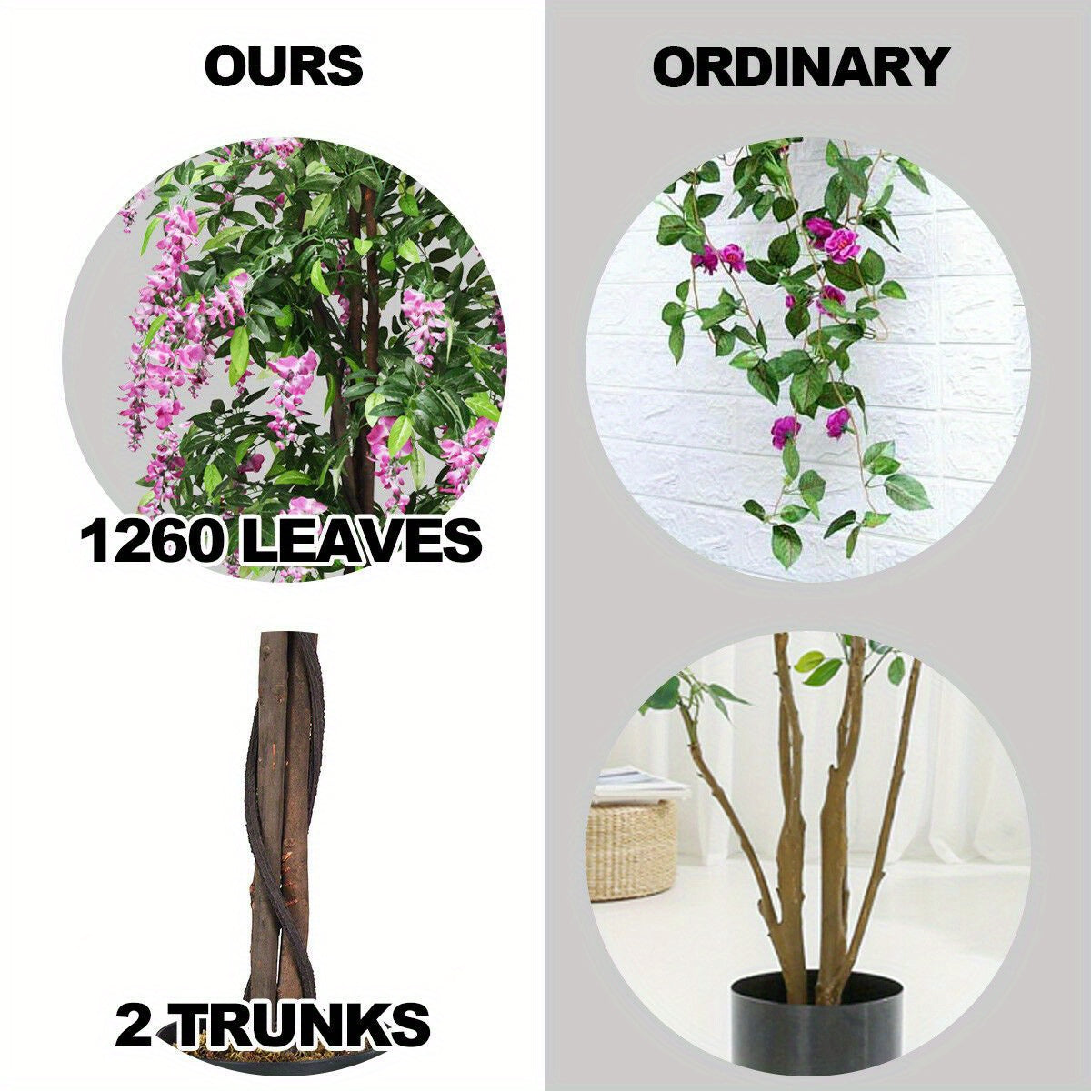 6 pieds Arbre artificiel de glycine en soie Fleur rose D¨¦coration int¨¦rieure-Patio Maison