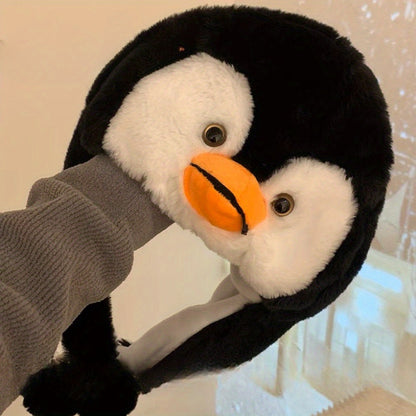 Cute, Cozy Frosty Fun Penguin Plush Hat for Autumn & Winter - Ear Protection for Outdoor Fun & Parties
