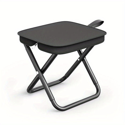 1pc Durable Iron Square Folding Stool, 265 lbs Load Capacity, Compact Design with Zippered Storage Pouch, Ideal for Outdoor Camping and Fishing, Camping Accessories