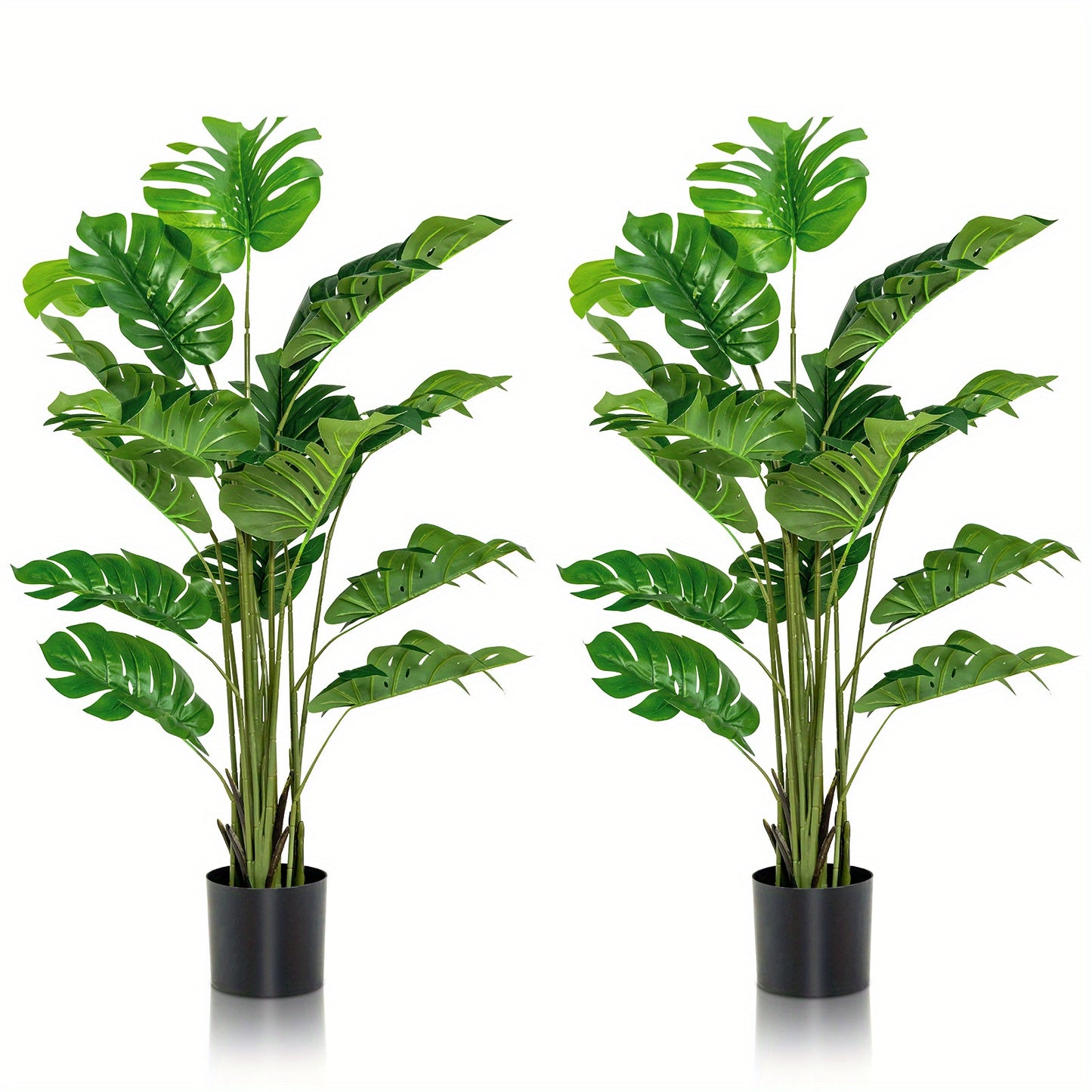 Plante artificielle Monstera Deliciosa Multigot, lot de 2, 1,5 m, avec pot en ciment, 15 grandes feuilles, aucun entretien requis, plantes artificielles d¨¦coratives, d¨¦coration int¨¦rieure et ext¨¦rieure pour la maison et le bureau.