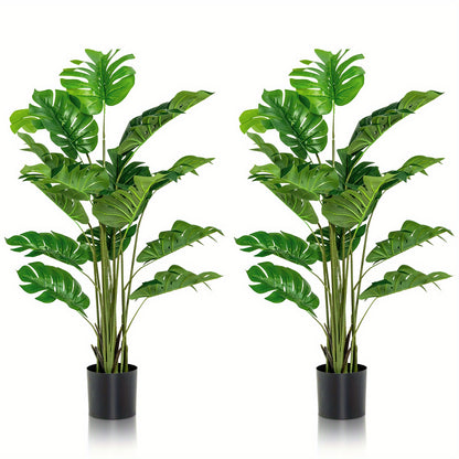 Plante artificielle Monstera Deliciosa Multigot, lot de 2, 1,5 m, avec pot en ciment, 15 grandes feuilles, aucun entretien requis, plantes artificielles d¨¦coratives, d¨¦coration int¨¦rieure et ext¨¦rieure pour la maison et le bureau.