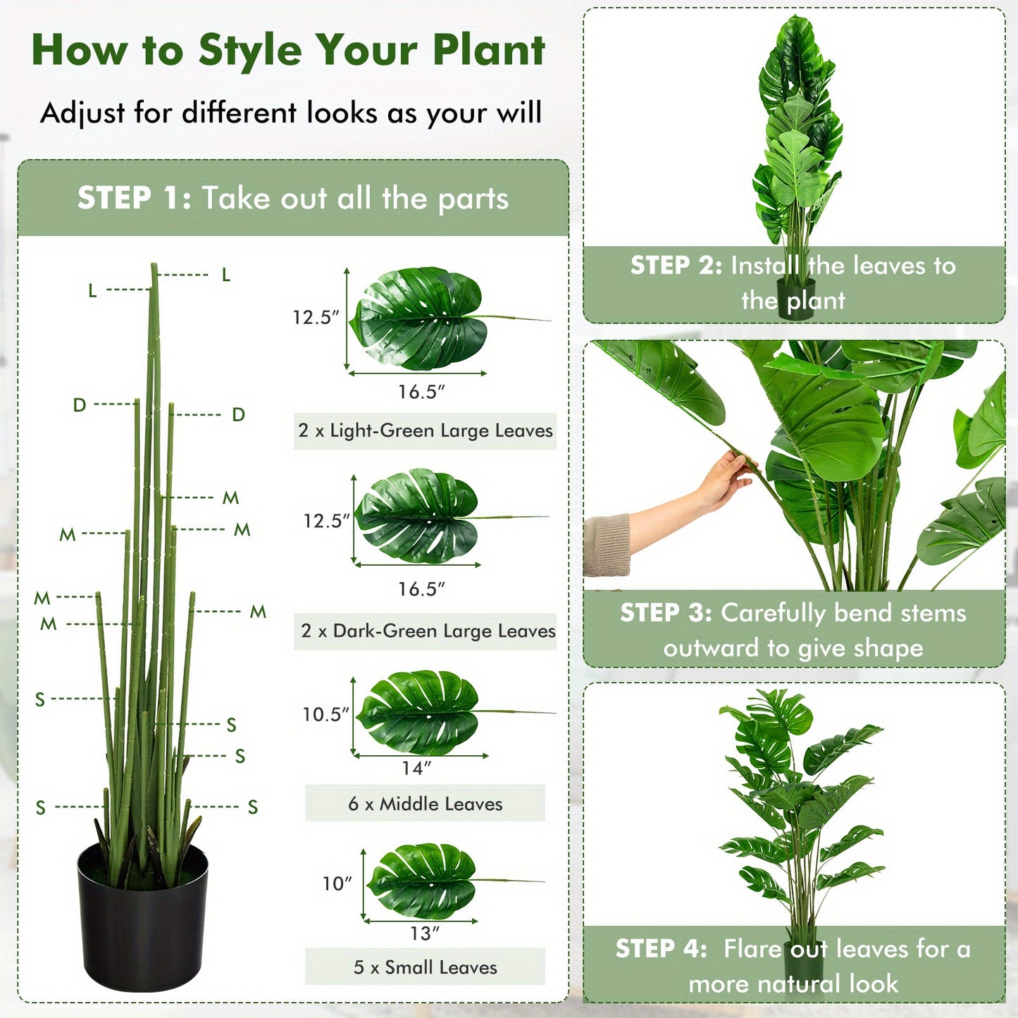 Plante artificielle Monstera Deliciosa Multigot, lot de 2, 1,5 m, avec pot en ciment, 15 grandes feuilles, aucun entretien requis, plantes artificielles d¨¦coratives, d¨¦coration int¨¦rieure et ext¨¦rieure pour la maison et le bureau.