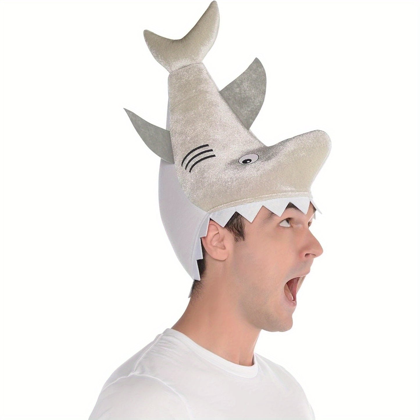 Vibrant Plush Gray Shark Hat - 1pc Cozy Cute Funny Party Animal Hat - Fish Novelty Submarine Ocean Themed Decoration