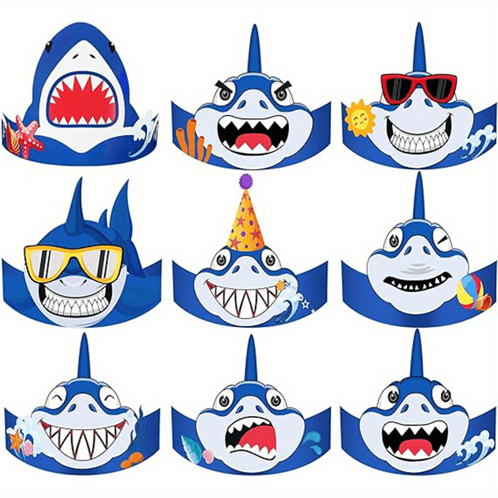9pcs of Cartoon Shark Hats, Party Hats Decorations, Party Decoration Supplies