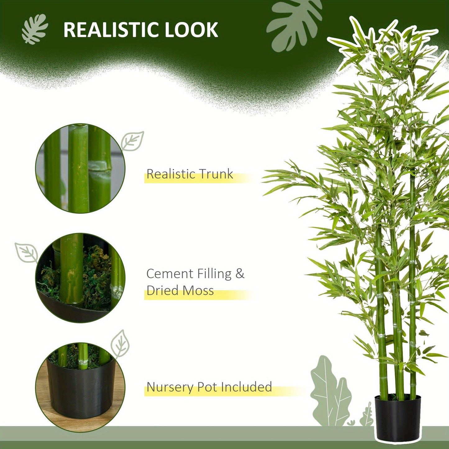 HOMCOM Arbre artificiel en bambou de 5 pieds dans un pot, plantes artificielles d'int¨¦rieur et d'ext¨¦rieur pour la d¨¦coration de la maison, du bureau et du salon, vert
