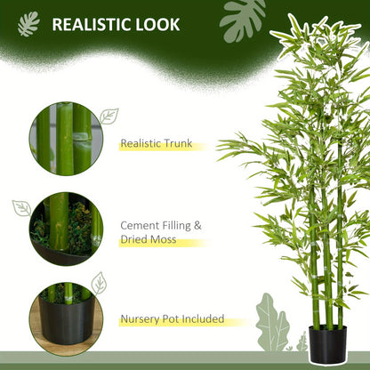 HOMCOM Arbre artificiel en bambou de 5 pieds dans un pot, plantes artificielles d'int¨¦rieur et d'ext¨¦rieur pour la d¨¦coration de la maison, du bureau et du salon, vert