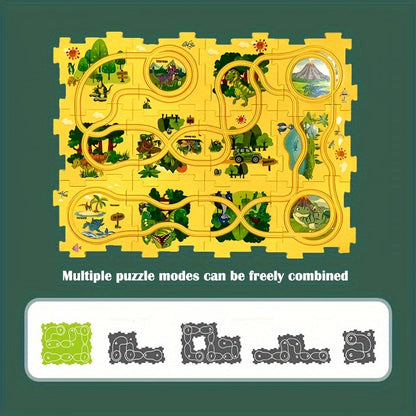 25pcs Puzzle Racer Car Track Set, Multiple Themes Jigsaw Puzzle Racer Car Track Set, Vehicle & Puzzle Board. Gift(Batteries Not Included)