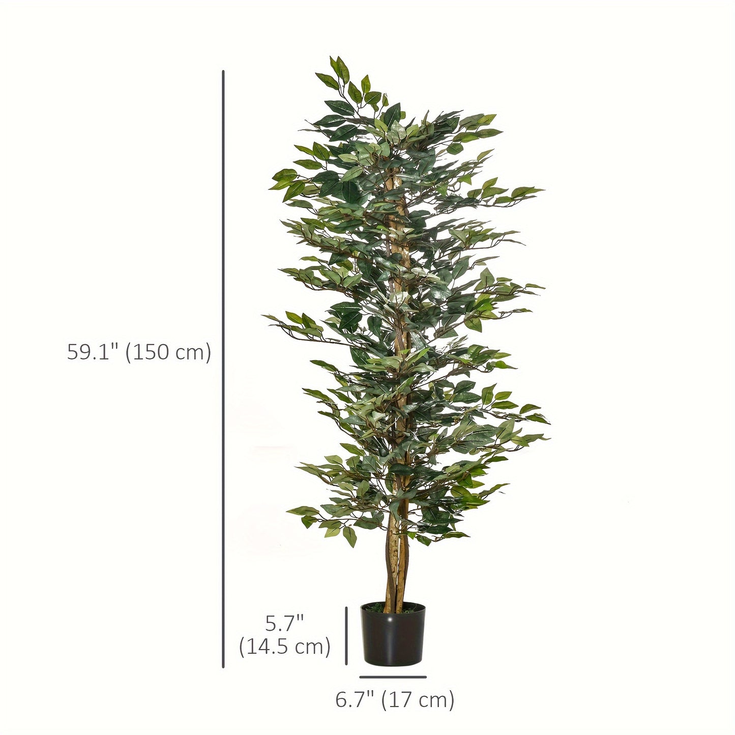 Arbre artificiel en Ficus de 5 pieds, faux arbre avec feuilles, plante artificielle dans un pot de p¨¦pini¨¨re pour la d¨¦coration int¨¦rieure et ext¨¦rieure