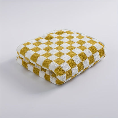 Elegant Bohemian Style Bath Towels - Soft Polyester & Nylon Blend, Classic Check Pattern in Green, White, Yellow, and Purple, Perfect for Home Decor, Bathroom Essentials|Elegant Bathroom Decor|Soft Texture, Wash Cloths