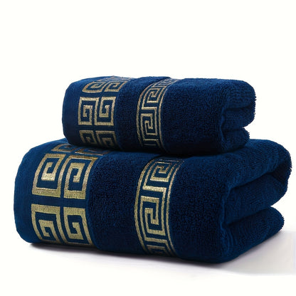 Luxurious Pure Cotton Geometric Pattern Towel - Soft, Absorbent, Quick-Dry for Bath or Face, 13.39x29.53inch or 27.56x55.12inch, Black with Golden Thread, Modern Design, Hand Wash Only, Bath Towels