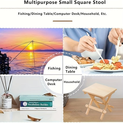 1pc Solid Wood Folding Camping Chair, Portable Small Folding Stool, Ultra-Lightweight Design Fishing Bench for Garden, Beach, Camping, Home Use, No Assembly Required Natural Color, Walnut