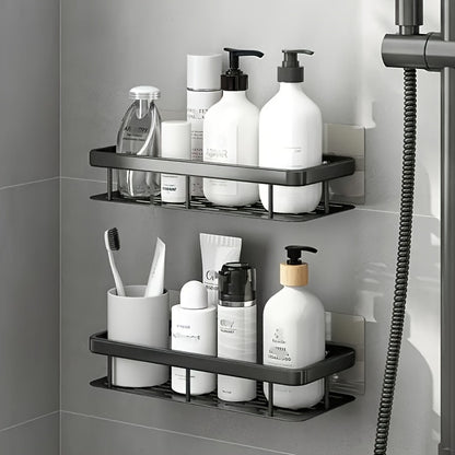 Wall-Mounted Shower Caddy, Large Capacity, No-Drill Installation, Floating Shelf for Bathroom and Kitchen, Space-Saving, Easy to Install, Holds Toiletries, Cosmetics, and Miscellaneous Items, Oil Rubbed Finish, Durable Plastic Material