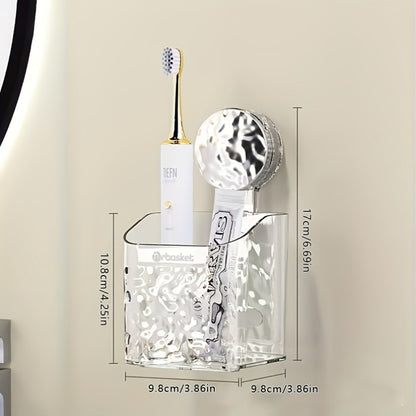 Wall Mount Shower Caddy Organizer with Adjustable Shelves, Polished Finish, Rectangle PET Bathroom Storage Rack for Cosmetics and Toiletries with Suction Cups, Glacier Pattern Design - 1pc