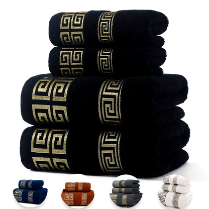 Luxurious Pure Cotton Geometric Pattern Towel - Soft, Absorbent, Quick-Dry for Bath or Face, 13.39x29.53inch or 27.56x55.12inch, Black with Golden Thread, Modern Design, Hand Wash Only, Bath Towels