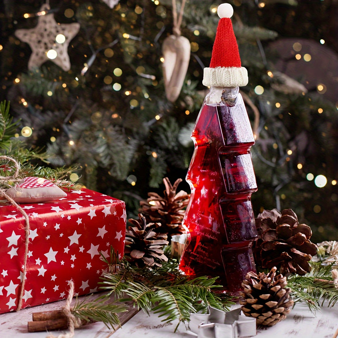12pcs Mini Santa Hats for Crafts - Handmade Knit Christmas Caps, Wine Bottle Toppers & Table Decorations, Red