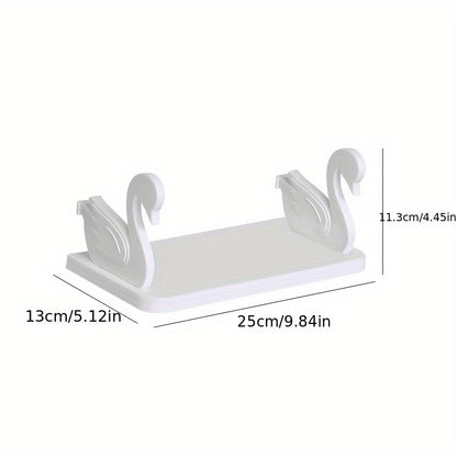1pc Swan-Shaped Wall-Mounted Storage Rack, Plastic Rectangular Hanging Shelf with No-Drill Adhesive for Bathroom Vanity and Kitchen Organization, Toiletry Holder | Rectangular Shelf | Plastic Construction, Bathroom Organizers And Storage