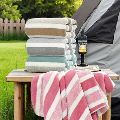 Luxury Striped Towel Set, Includes a Short Hand Towel and a Long Bath Towel - Highly Absorbent, Quick-Drying and Soft, Perfect for Home Use, Hotels, RV Travel, Outdoor Activities, Spas and Salons - Comes with a Bath Towel and a Hand Towel