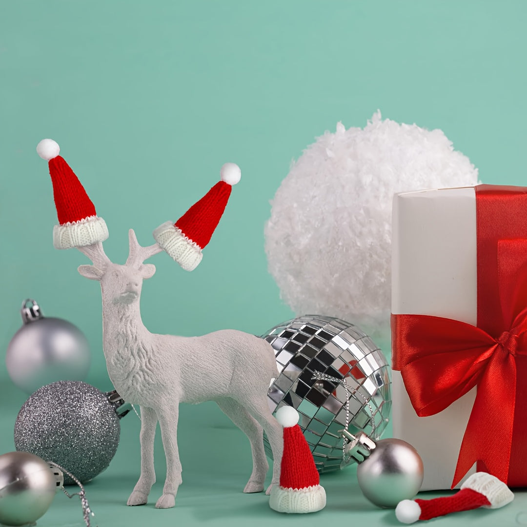 12pcs Mini Santa Hats for Crafts - Handmade Knit Christmas Caps, Wine Bottle Toppers & Table Decorations, Red