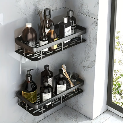 2pcs Black Rust-Proof Polished Metal Bathroom Shelves, Wall-Mounted No-Drill Hanging Shower Caddy for Shampoo, Conditioner, and Toiletries ¨C Space-Saving and Stylish Bathroom Organizer, Spacesaving Caddy | Sleek Shower Design | Durable Bathroom Item