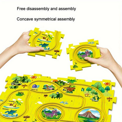 25pcs Puzzle Racer Car Track Set, Multiple Themes Jigsaw Puzzle Racer Car Track Set, Vehicle & Puzzle Board. Gift(Batteries Not Included)