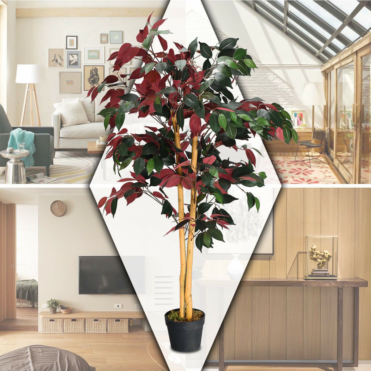 TANGKULA 4-Feet Artificiel Bush Rouge\u002FVert Feuilles Int¨¦rieur-Ext¨¦rieur Maison