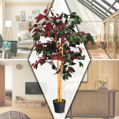 TANGKULA 4-Feet Artificiel Bush Rouge\u002FVert Feuilles Int¨¦rieur-Ext¨¦rieur Maison