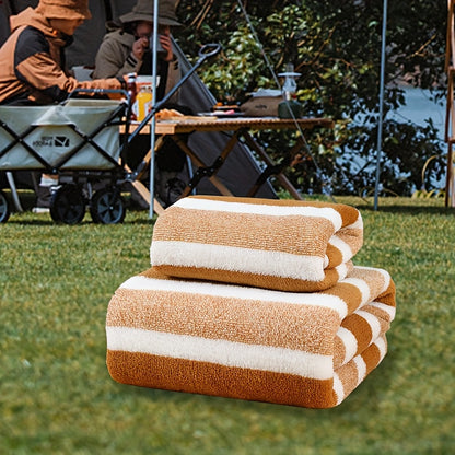 Deluxe Striped Towel Set Featuring a Short Hand Towel And a Long Bath Towel - Highly Absorbent, Fast-Drying, And Soft, Perfect for Family Use, Hotels, RV Trips, Outdoor Activities, Spas, And Salons - Comes with One Bath Towel And One Hand Towel.