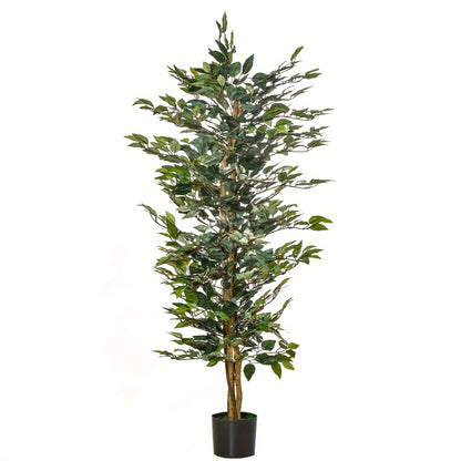 Arbre artificiel en Ficus de 5 pieds, faux arbre avec feuilles, plante artificielle dans un pot de p¨¦pini¨¨re pour la d¨¦coration int¨¦rieure et ext¨¦rieure