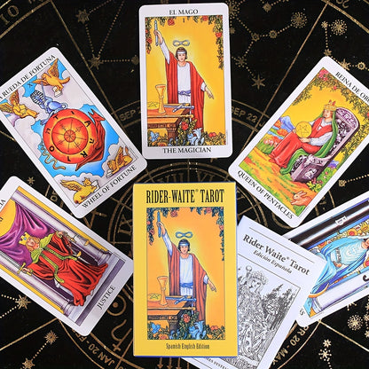 Rider-Waite Tarot Cards Deck, Spanish & English Edition, Portable Size, 78 Cards for Divination and Gameplay - Vibrant Illustrations, Durable Cardstock, Includes Instruction Sheet - 1pc