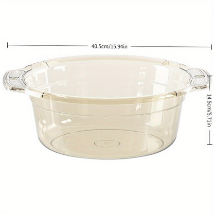 Large Clear Modern Round Wash Basin - Durable Thick Plastic for Bathroom, Kitchen & Outdoor Use - Versatile Face, Sock, and Laundry Sink with Drainage Spout