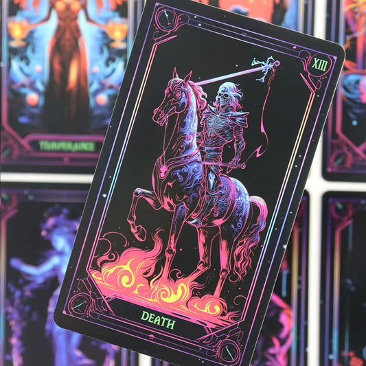 Neon-Inspired Tarot Card Game Set - Majestic Fantasy Themed Playing Cards, Paper Material, 78 Cards with Artistic Illustrations for Divination and Gaming
