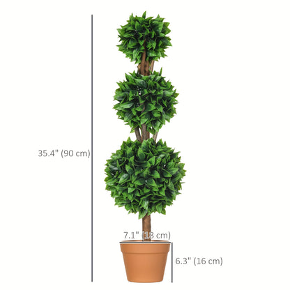 Ensemble de 2 boules topiaires artificielles en buis de 3 pi (35.5 po), plantes artificielles en pot, plantes vertes d¨¦coratives pour la maison, le bureau, l'int¨¦rieur, l'ext¨¦rieur, le salon, vert