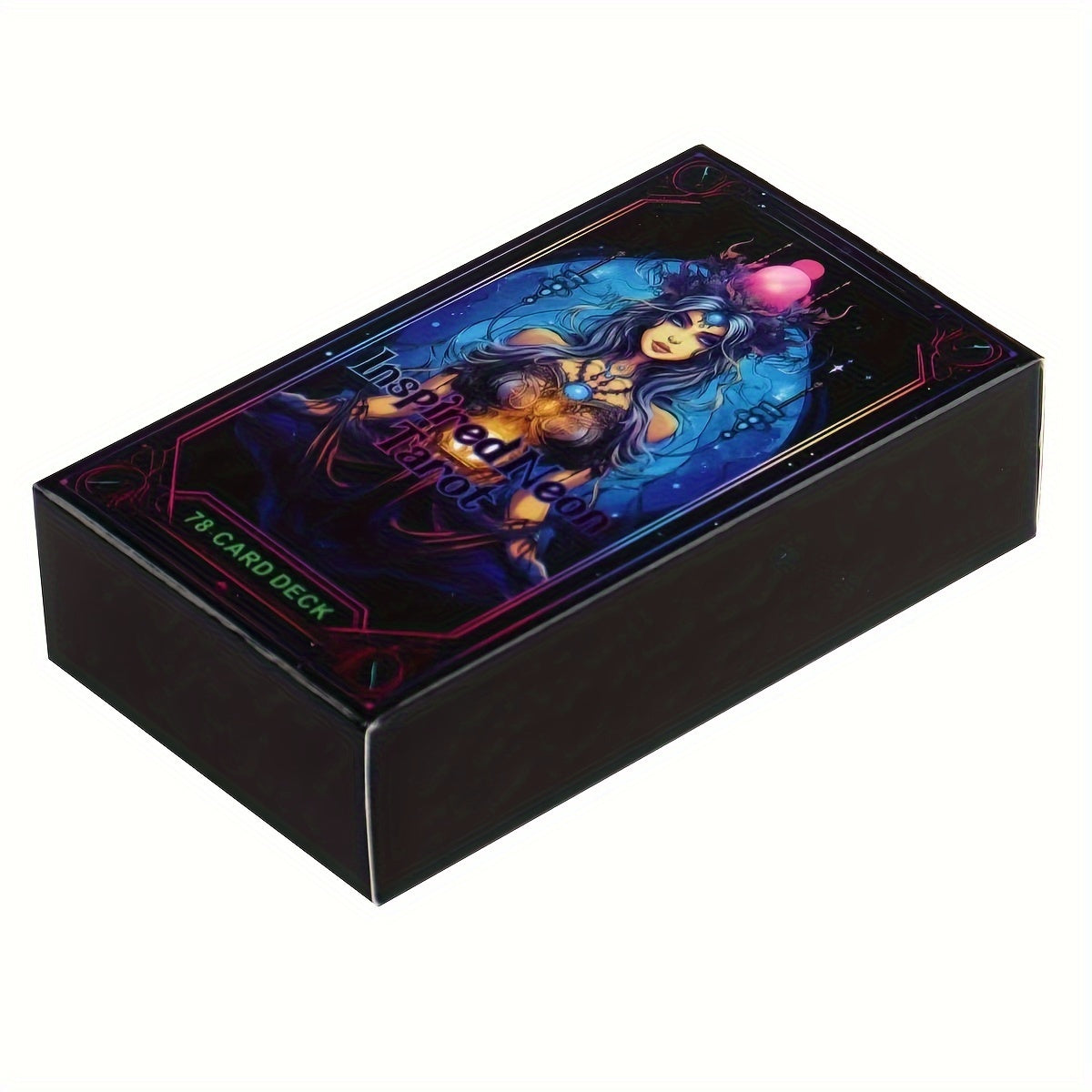 Neon-Inspired Tarot Card Game Set - Majestic Fantasy Themed Playing Cards, Paper Material, 78 Cards with Artistic Illustrations for Divination and Gaming