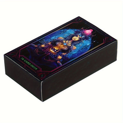 Neon-Inspired Tarot Card Game Set - Majestic Fantasy Themed Playing Cards, Paper Material, 78 Cards with Artistic Illustrations for Divination and Gaming