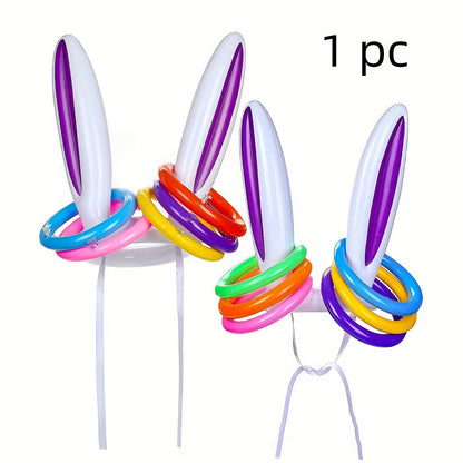 5pcs\u002Fset Inflatable Bunny Ear Hats and Ring Toss Set, Creative and Funny Activity Props for Family Gatherings and Holiday Events
