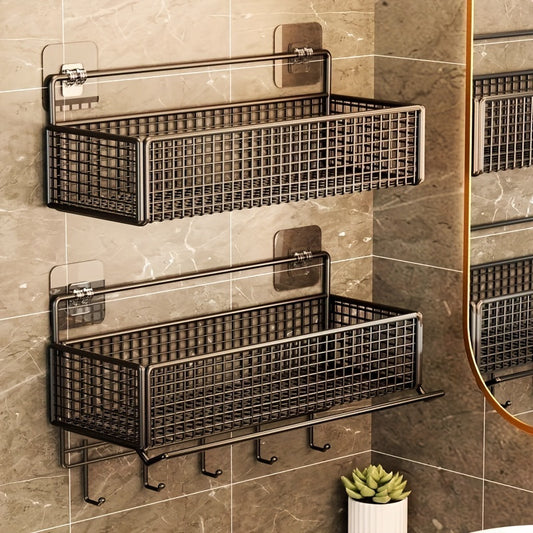 Farmhouse Style Metal Bathroom Wall-Mounted Storage Organizer - No-Drill Installation, Multi-Purpose Shelves for Toiletries, Towels & Bottles, Durable Rustic Decor for Bathroom Organization, Bathroom Organizers And Storage