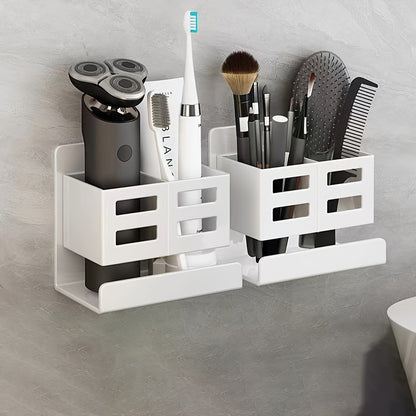 Perforated Plastic Wall-Mounted Cosmetic Storage Rack: Large Capacity, Easy Installation, No Punching, Suitable for Bathroom Use