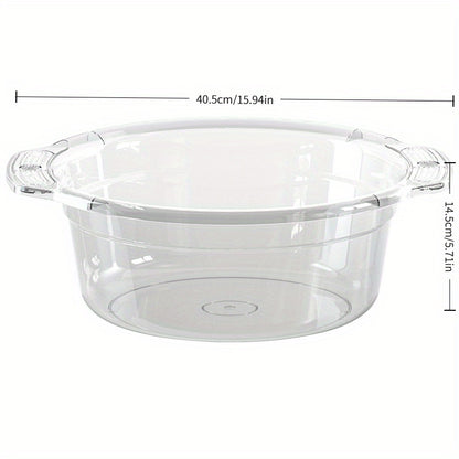 Large Clear Modern Round Wash Basin - Durable Thick Plastic for Bathroom, Kitchen & Outdoor Use - Versatile Face, Sock, and Laundry Sink with Drainage Spout