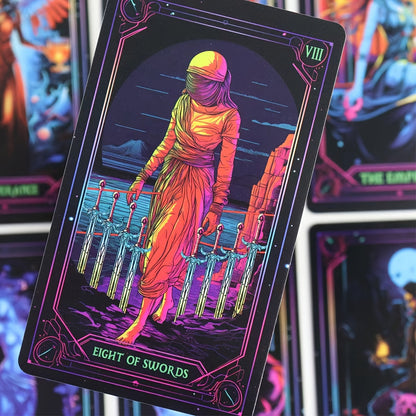 Neon-Inspired Tarot Card Game Set - Majestic Fantasy Themed Playing Cards, Paper Material, 78 Cards with Artistic Illustrations for Divination and Gaming
