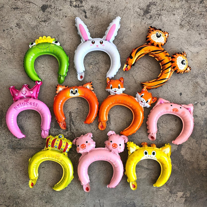 50pcs 10 Styles Zoo Animal Inflatable Headbands Wildlife Safari Balloon Hair Hoop Animals Balloons Hat for Jungle Theme Birthday Party Favors, Assorted Style, Easter Room Decor