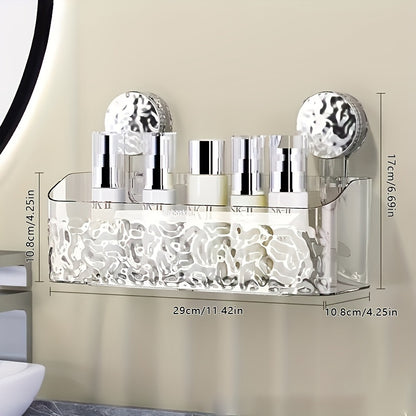 Wall Mount Shower Caddy Organizer with Adjustable Shelves, Polished Finish, Rectangle PET Bathroom Storage Rack for Cosmetics and Toiletries with Suction Cups, Glacier Pattern Design - 1pc