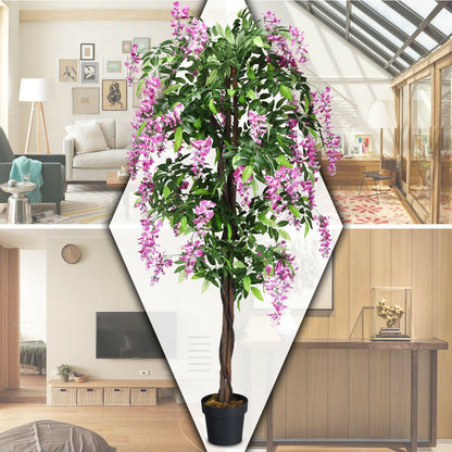 TANGKULA 6-pieds arbre de soie de wistaria artificielle fleur rose d¨¦coration int¨¦rieure-patio