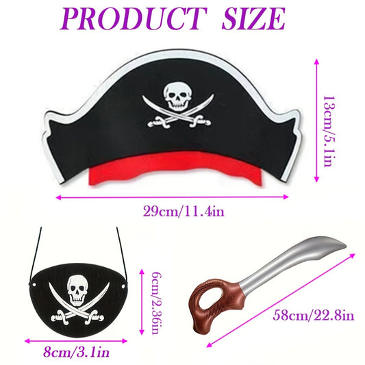 21pcs Pirate Party Favors Set 21pcs Pirate Party Favors Set, Plastic Pirate Costume Accessories, with 7 Pirate Hats, 7 Eye Masks, 7 Toy Swords, for Role Play & Themed Events, Rewards & Treats, Suitable for Ages 14+