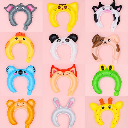 50pcs 10 Styles Zoo Animal Inflatable Headbands Wildlife Safari Balloon Hair Hoop Animals Balloons Hat for Jungle Theme Birthday Party Favors, Assorted Style, Easter Room Decor