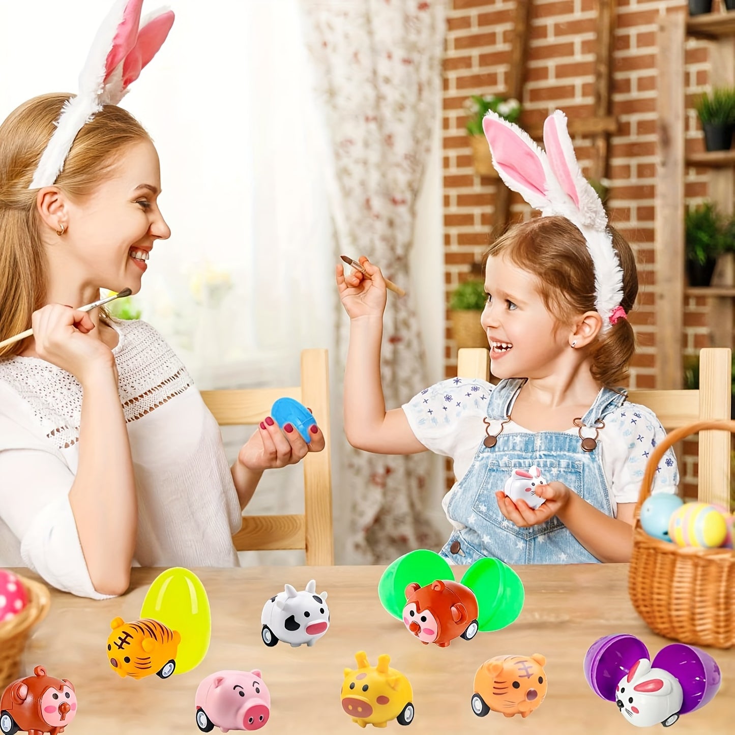 24pcs Easter Eggs with Pull Back Car Toys, Plastic Eggs with Cartoon Animal Vehicles for Kids Easter Egg Hunts, Easter Basket Stuffers Fillers, Easter Party Favor Classroom Prize Supplies